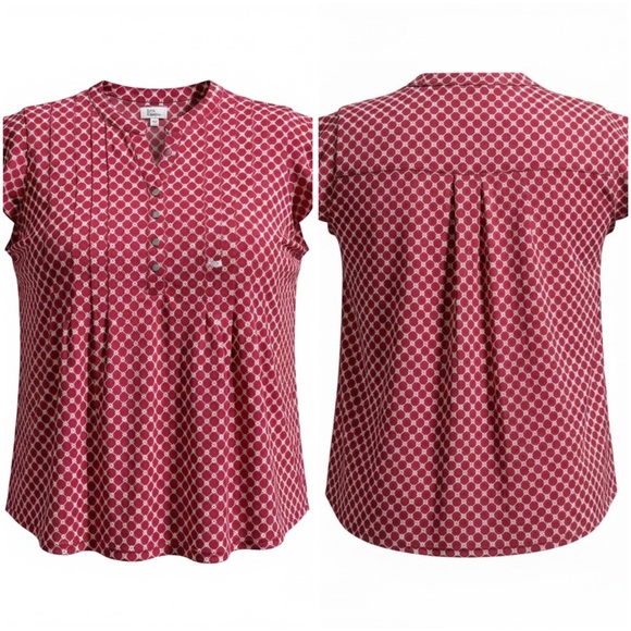 Kim Rogers Tops - Kim Rogers Red and Cream Geometric Print Top